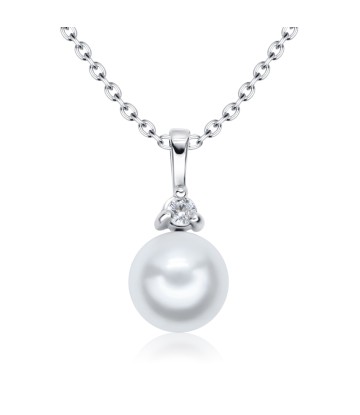 Pearl Designed CZ Silver Necklace SPE-4886